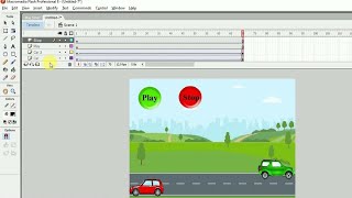 how to make a moving car in macromedia flash 8  play and stop button in flash  using button symbol [upl. by Berkley578]