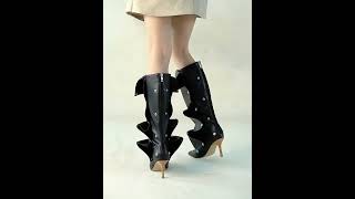 Rivet Buckle Stiletto Heel Denim Pleated Pile Up Boots [upl. by Euqinwahs217]