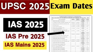 UPSC 2025 Exam Calendar Released  IAS 2025 Exam Dates upsccalendar2025 [upl. by Atilrep]