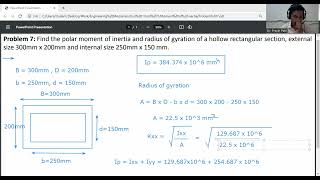 Problem 7Polar moment of inertia and radius of gyration of a hollow rectangular section [upl. by Dressel836]