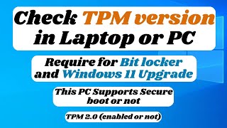 Check TPM version in Laptop or PC  TPM 20 enabled or not [upl. by Euqinom]