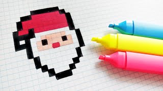 Handmade Pixel Art  How to draw Santa Claus pixelart [upl. by Thurmann696]