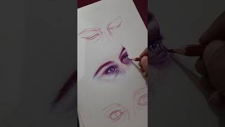 Drawing eyes in colour pencil  Vermilion red and ultramarine blue  art shorts fabercastell [upl. by Lubeck]