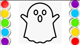 Easy ghost 👻 drawing painting and colouring for kids and beginners [upl. by Kcid190]