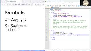 HTML and CSS part 56 Using HTML entities to add symbols like copyright trademark and currency [upl. by Ahgem404]