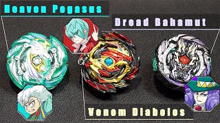 Risen 3 GT3 TRIPLE BATTLE Venom Diabolos VS Heaven Pegasus VS Dread Bahamut Beyblade Burst [upl. by Lledner]