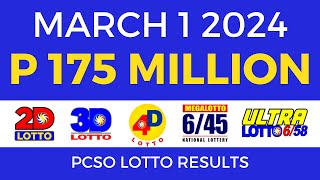 Lotto Result March 1 2024 9pm PCSO [upl. by Edith]