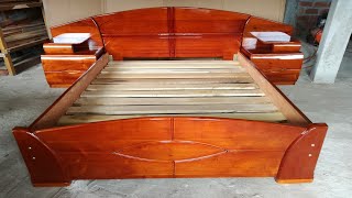 Excelente modelo de CAMA con dos veladores de madera CEDRO NOGALADO acabado con barniz marino [upl. by Nniw168]