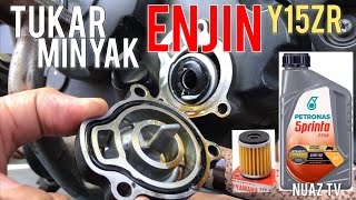 Cara servis tukar minyak hitam  enjin motosikal y15zr y suku  DIY  buat sendiri di rumah sahaja [upl. by Alexandr]