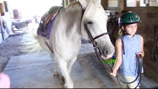 First Horseback Riding Lesson at a New Stable  Crazy8Family [upl. by Suoivatra]