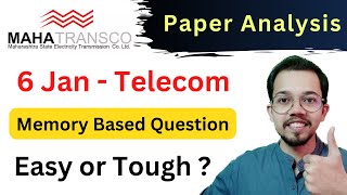 🛑 Mahatransco Memory Based Questions  6 Jan Telecommunication  Easy or tough [upl. by Atiuqrahc]