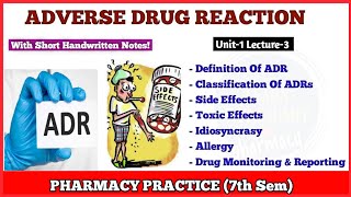 Adverse Drug Reaction amp Monitoring Side effect Idiosyncrasies  Pharmacy Practice 7th Sem [upl. by Ellehcil629]