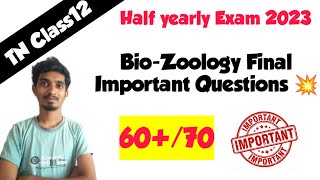 12th Bio Zoology Final Minute important QuestionsHalf Yearly Exam 2023Very Important [upl. by Lihkin]