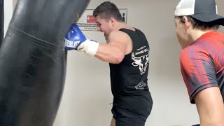 HEAVYWEIGHT BULL JOHNNY FISHER MAULS THE HEAVY BAG WITH SHARP SHOOTERS LEWIE EDMONDSON amp JOHN HEDGES [upl. by Eiramnna908]