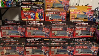 A guide and in depth review of G1 Optimus prime with 16 in hand variants from around the world Box [upl. by Nolana260]