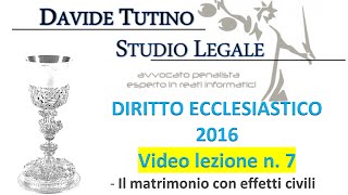 Diritto Ecclesiastico  Video lezione n7  Il matrimonio con effetti civili [upl. by Atsillac]