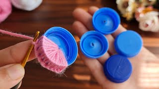 Perfect ‼️ very beautiful and very easy crochet idea knit the caps of plastic water bottles [upl. by Hattie]