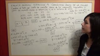 QUIMICA Enlace Ejercicio 9 Cálculo del porcentaje de carácter iónico con el momento dipolar [upl. by Anaiek73]