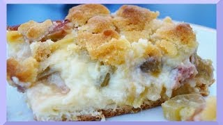 Rhabarberkuchen mit Hefeteig  Pudding und Streuseln Rezept [upl. by Acnaib758]