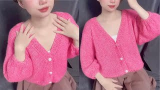 Knitting Cardigan 🥼 Đan áo cardigan  tăng giảm size theo số đo [upl. by Enalahs]