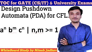 Pushdown Automata for an bm cn  PDA for an bm cn  CFL to PDA  PDA in Theory of computation [upl. by Llig451]