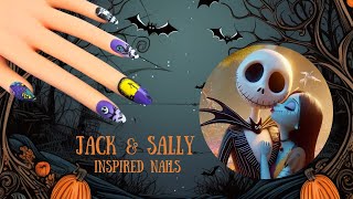 How To The Nightmare Before Christmas Nail Art Tutorial 👻🎃  Jack and Sally nails nailart nail [upl. by Matthews]