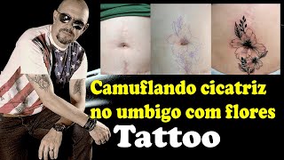 FLOR NO UMBIGO TATUAGEM  Como camuflar disfarçar uma cicatriz no umbigo com tatuagem de flores [upl. by Waugh]