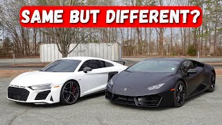 Lamborghini Huracan vs Audi R8  Are These V10 Supercars Any Different [upl. by Angelia]