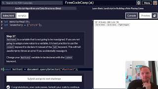 Learn Basic JavaScript by Building a Role Playing Game  FreeCodeCamp [upl. by Nellad]