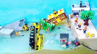 Tsunami Dam Breach Experiment  Wave Machine VS Sinkhole Landslide CONSTRUCTION SITE in Lego CIty [upl. by Ymassej31]