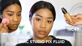 NEW MAC NC47 STUDIO FIX FLUID FOUNDATION  TALKOFBEAUTY XOXO [upl. by Ezalb]