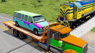 Double Flatbed Trailer Truck vs speed bumps Busses vs speed bumps Beamng Drive [upl. by Cates]