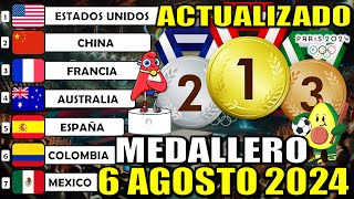 Medallero ACTUALIZADO Juegos Olímpicos París 2024 hoy martes 6 agosto 2024 olimpiadas medallas parís [upl. by Nojram]