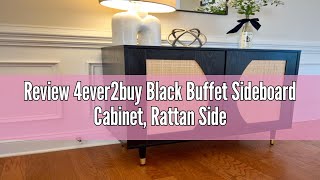 Review 4ever2buy Black Buffet Sideboard Cabinet Rattan Sideboard with Natural Rattan Doors Black R [upl. by Sonni]