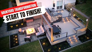 EPIC Modern Backyard MAKEOVER  Deck and Patio Build Time Lapse [upl. by Enyalahs628]