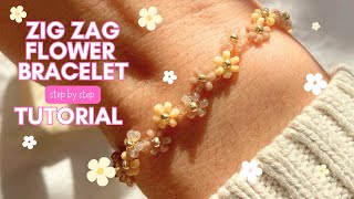 Easy Zig Zag Seed Beed Daisy Bracelet DIY Tutorial [upl. by Mcnally]