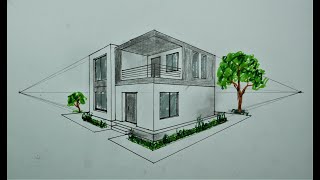 Architecture  How to Draw Modern House in 2 Point Perspective 32 [upl. by Winslow250]