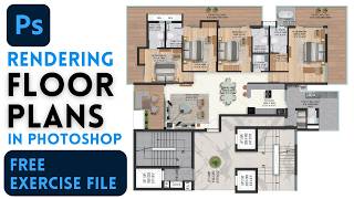 Best way to Render a Floor Plan in Photoshop  Photoshop Tutorial [upl. by Kcirednek]