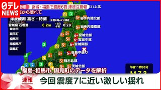 【速報】震度7に近い激しい揺れ 福島・相馬市国見町 宮城･福島で震度６強 [upl. by Nonnad312]