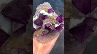 Octahedral purple flourite matrix with quartz  available  minerals dimond gemstone [upl. by Yellas398]