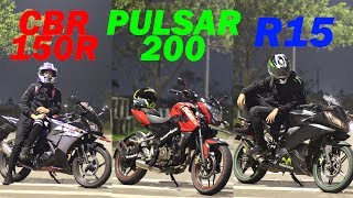 CBR150R vs Tuned Up R15 vs Pulsar 200NS  JANGAN REMEHIN PULSAR 200NS [upl. by Ayit188]