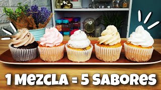 😱 5 SABORES con UNA SOLA Mezcla NO me lo VAS A CREER 👩‍🍳 Cupcakes de DIFERENTES Sabores 🍓 [upl. by Nivag479]