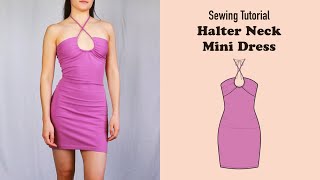 DIY Bodycon Halter Neck Dress  Sewing Tutorial With Pattern [upl. by Agnimod]