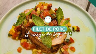 5 Recette de filet de porc mariné cuit au barbecue kamado et vierge de légumes [upl. by Brosine]