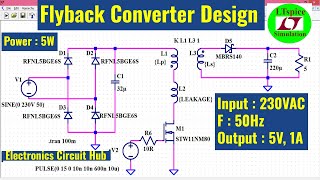 flyback converter design and simulation in ltspice  5V 1A 5W [upl. by Gobert664]