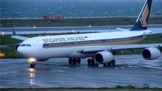 Singapore Airlines Airbus A340500 9VSGD taxi takeoff from KIX Osaka Kansai after repairwork [upl. by Zap]