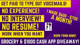 Typing Out Voicemails No Experience No Interview No Resume Work From Home Job Work When You Want [upl. by Asa764]