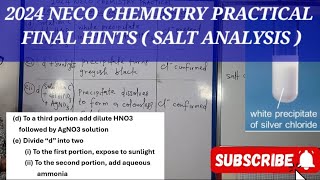 2024 NECO CHEMISTRY PRACTICAL FINAL HINTS SALT ANALYSIS [upl. by Schwerin]