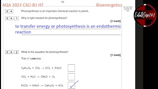 AQA GCSE 2022 Paper 1 Q4 Biology Combined Science Higher Tier Past paper Questions  Bioenergetics [upl. by Corrie]