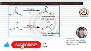 Why is the tertiary product not obtained from the chlorination of isobutane in presence of sunlight [upl. by Atinrehs670]